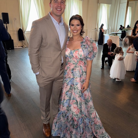 Pink and Blue puff sleeve floral floor length dress - Picture 5 of 5